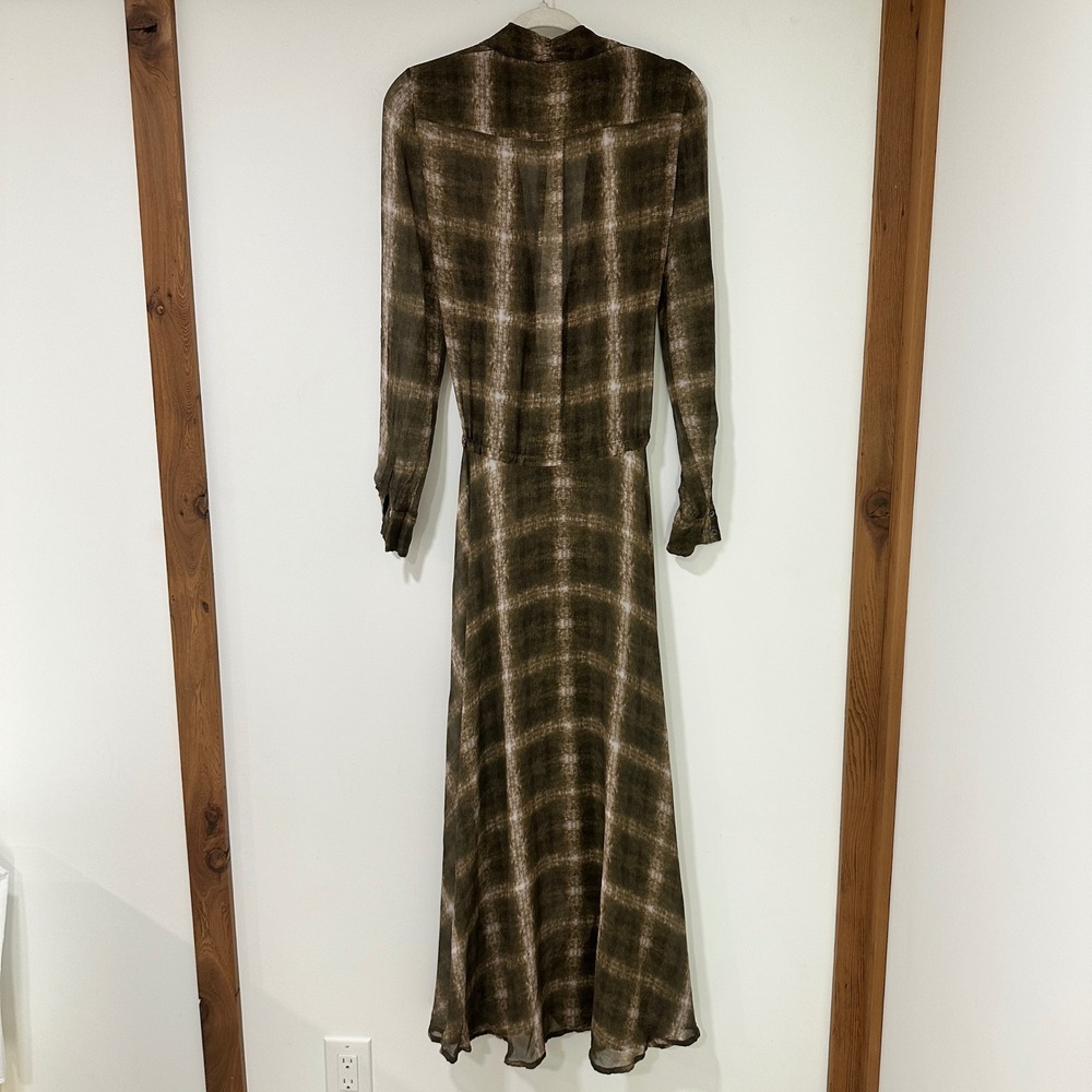 Haute Hippie Silk Maxi Duster Women L Plaid Sheer Open Front Jacket USA Made - Picture 3 of 11